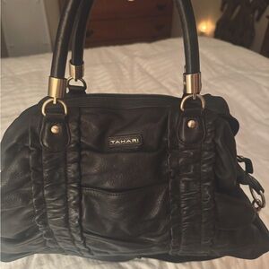 Tahari ruched crossbody  tote  Black